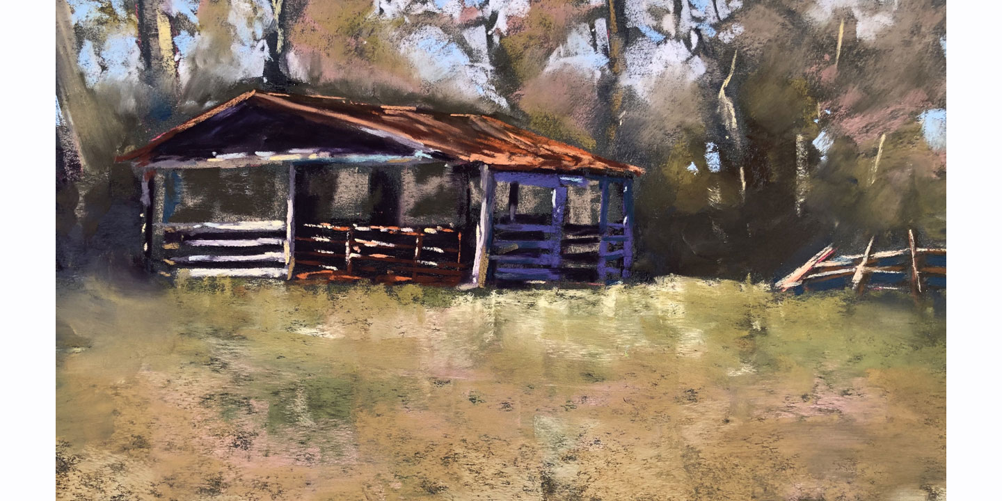 A painting of an abandoned shed by Timothy M. Joe.